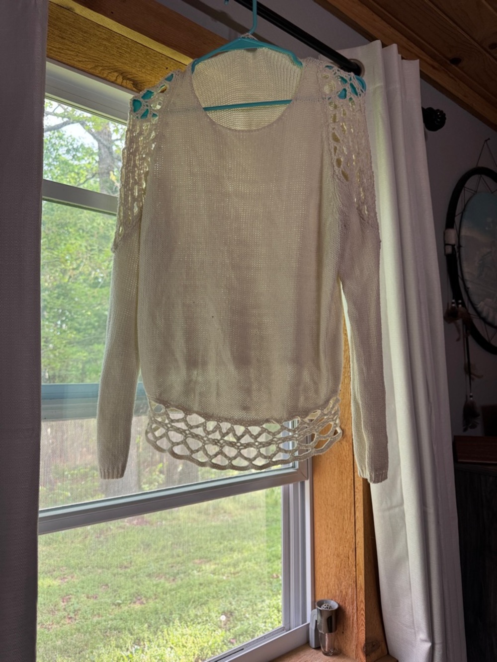 Cream Crochet Accent Lightweight Sweater